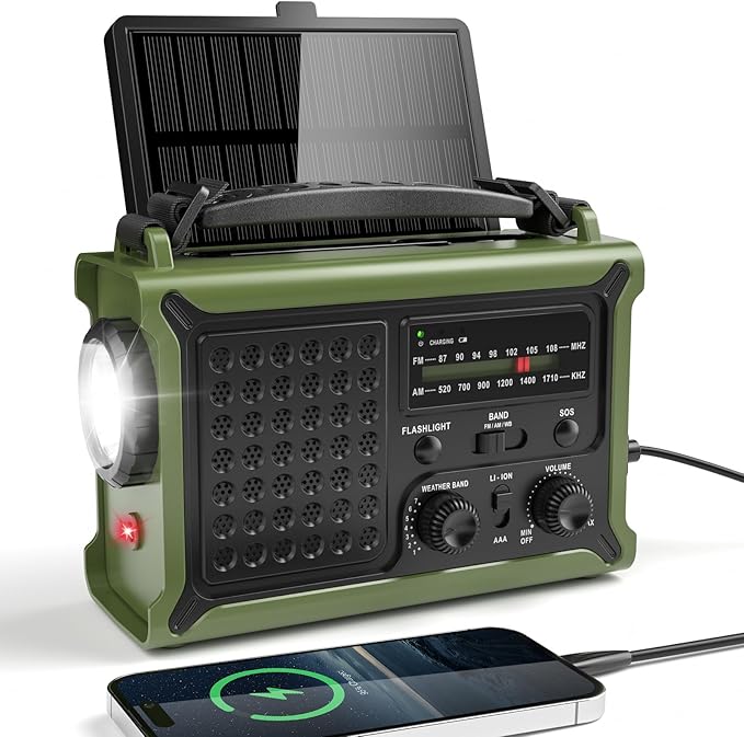 Nödradio AM/FM med Solcell och Vev - 12000mAh Powerbank - produktbild